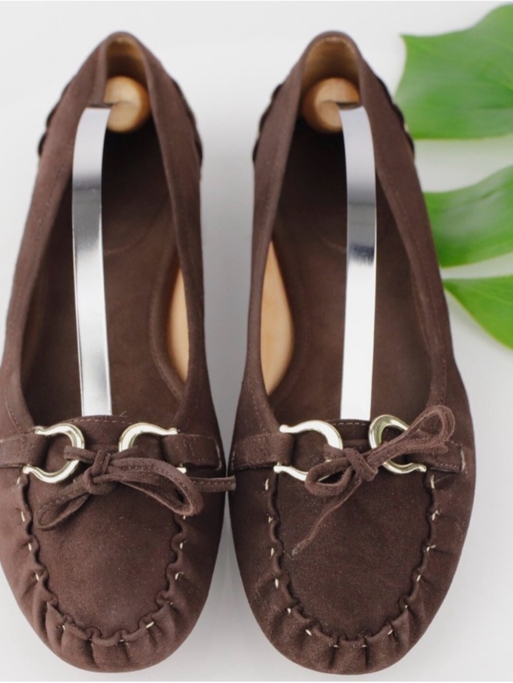 Kate Spade Women's Chocolate Suede Moccasin Ballet Flats with Bow Accents